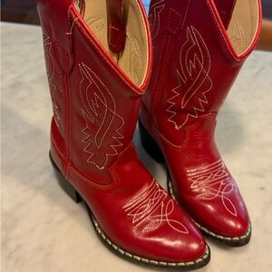Old West Red Leather Cowboy Boots